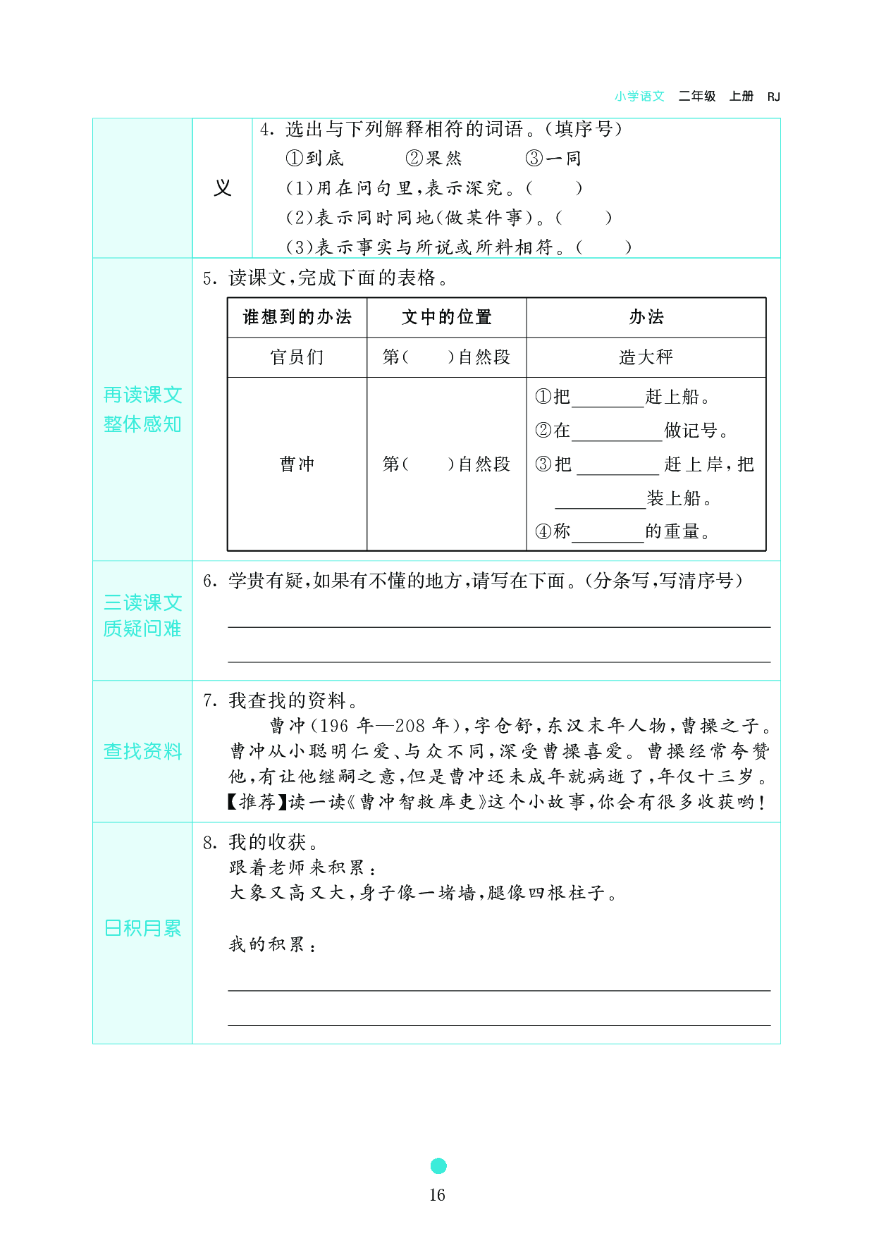 小学二年级语文上册《课前预习目标》4 曹冲称象.pdf 第2页