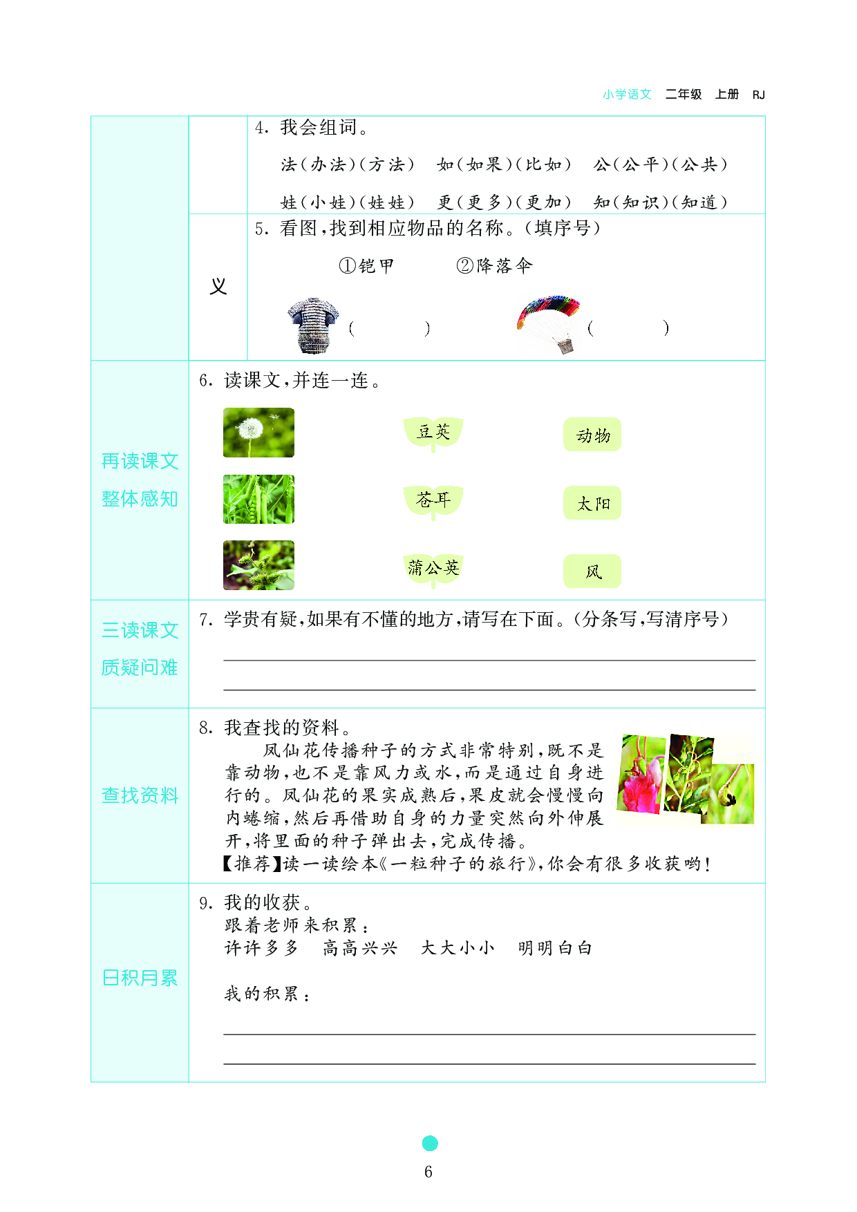 小学二年级语文上册《课前预习目标》3 植物妈妈有办法.pdf 第2页