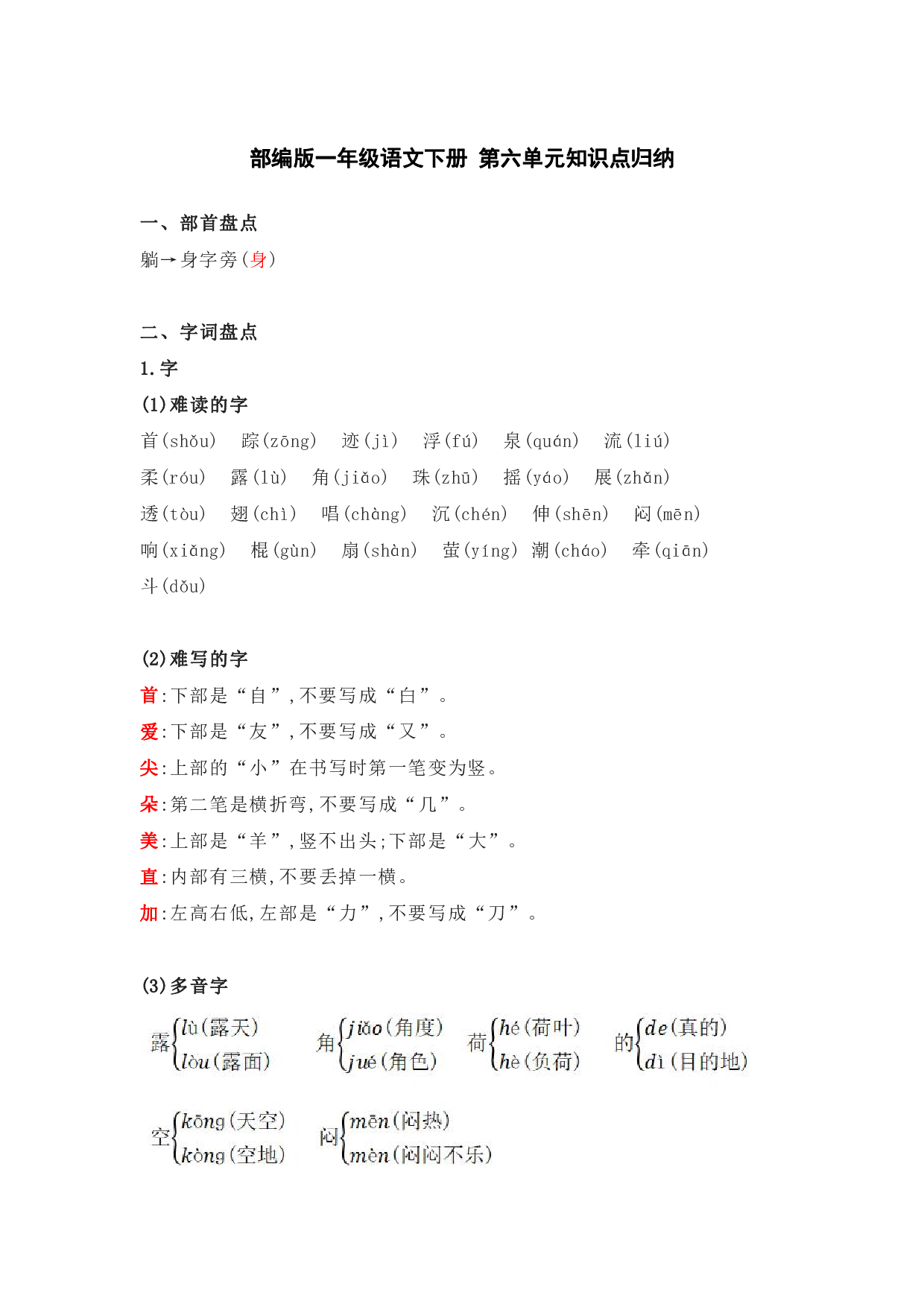 部编版一年级语文下册 第六单元知识点归纳.pdf 第1页