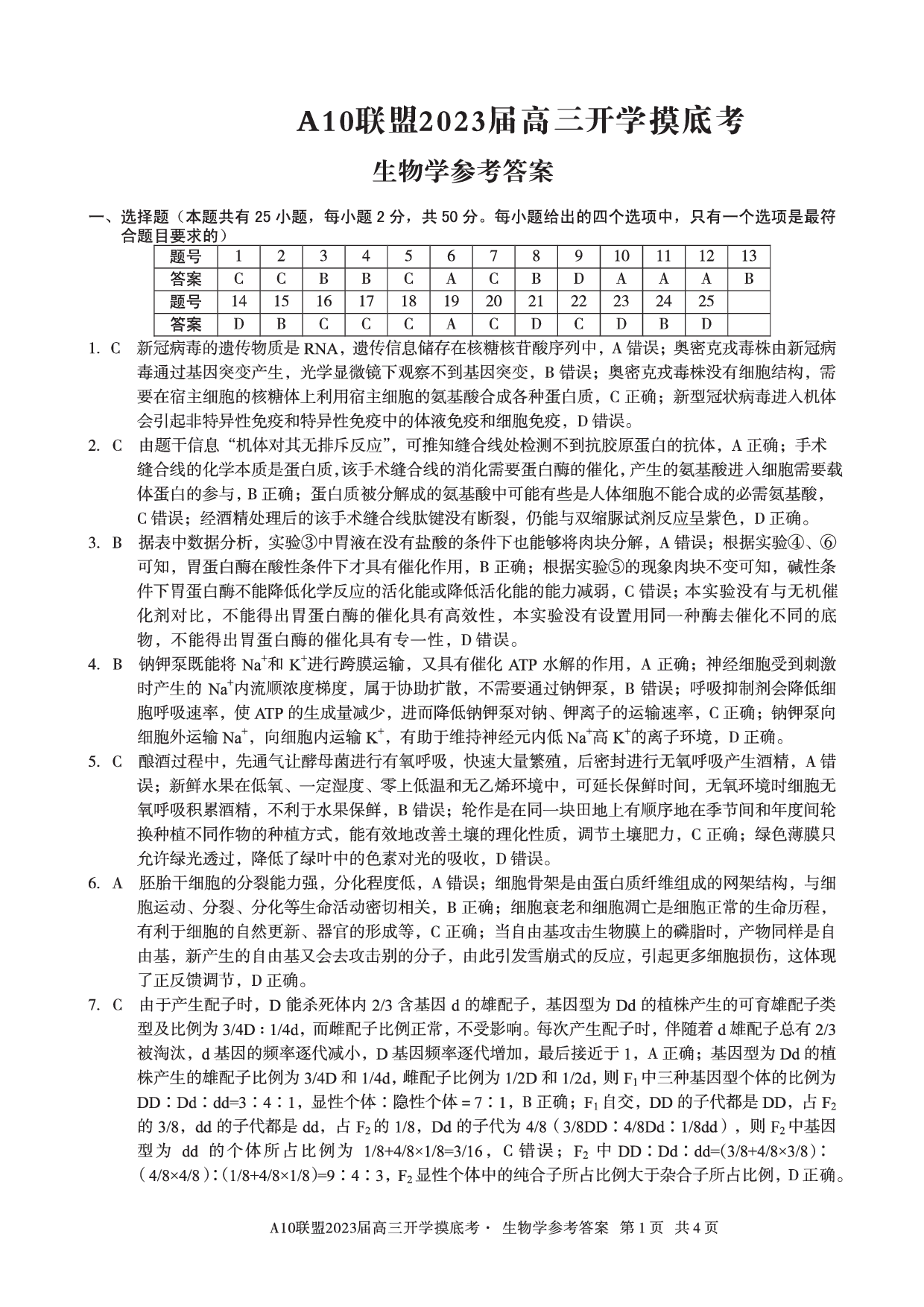 A10联盟2023届高三开学摸底考生物参考答案.pdf 第1页