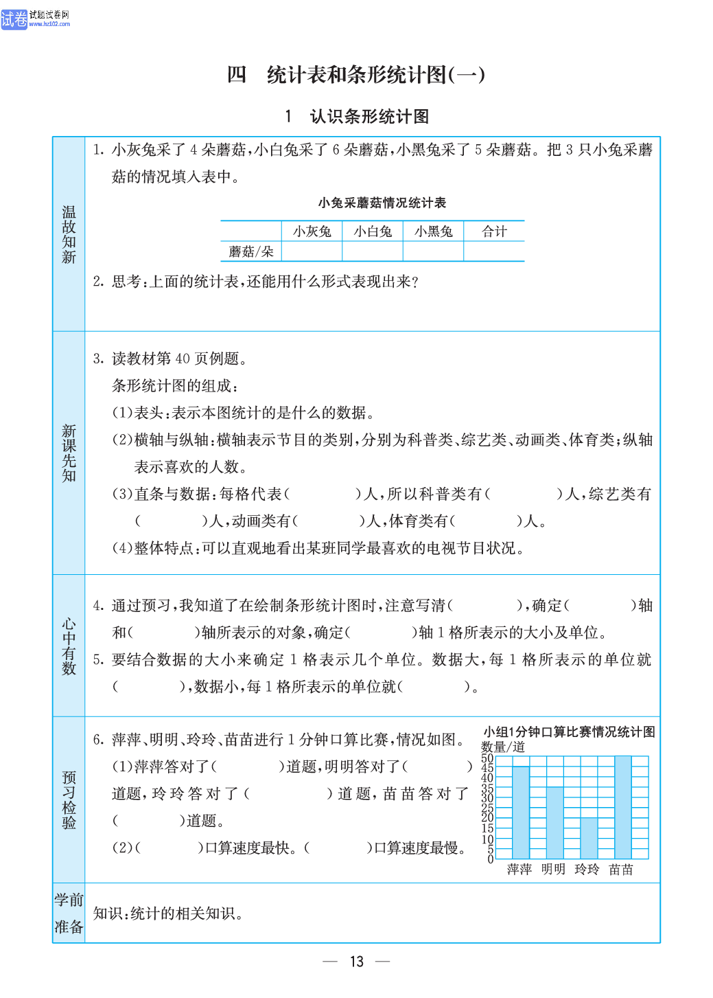 小学苏教版四年级上册数学预习题_13.pdf 第1页
