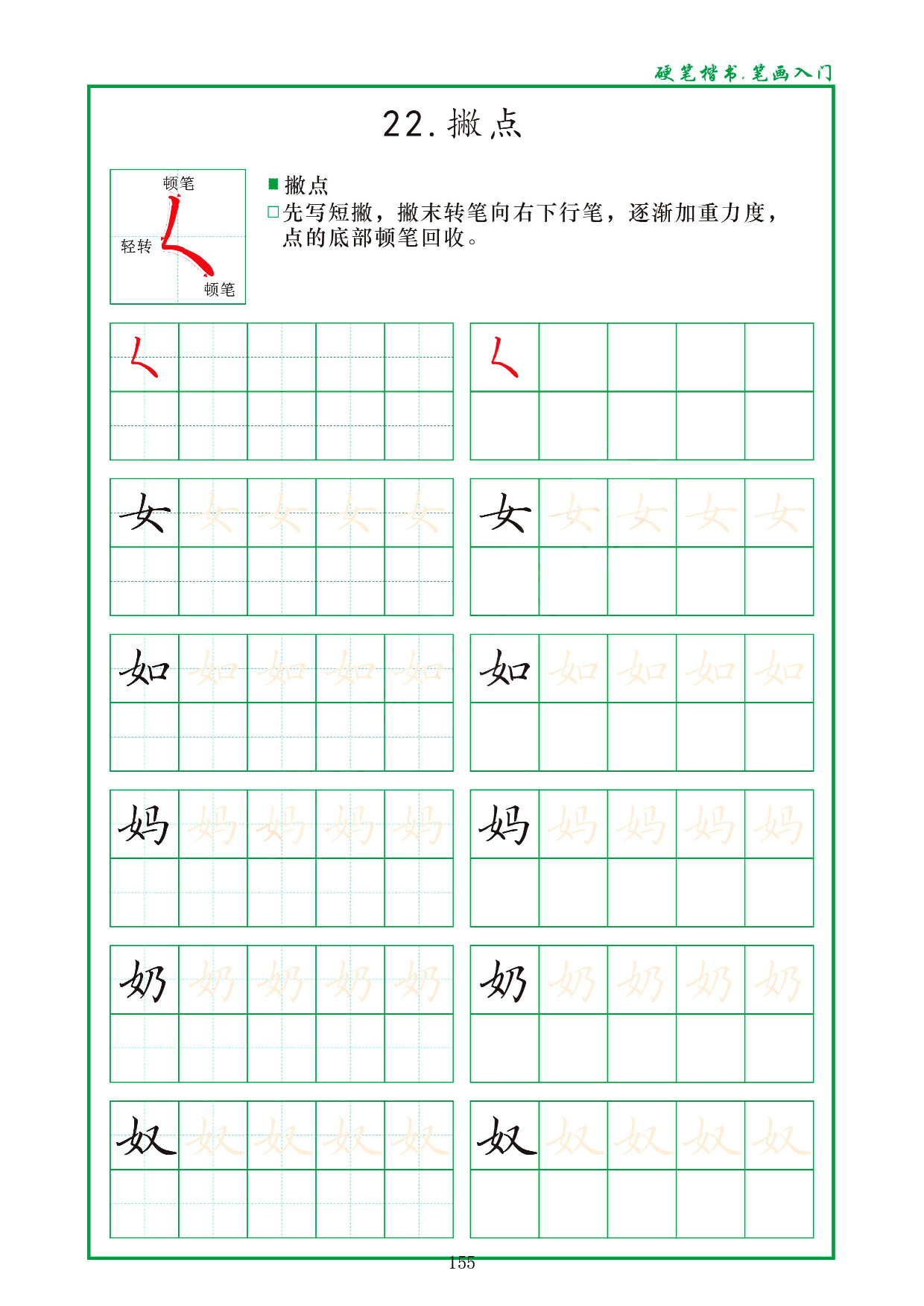 硬笔楷书，笔画入门，汉字笔画偏旁描红练习_22.撇点.pdf 第1页