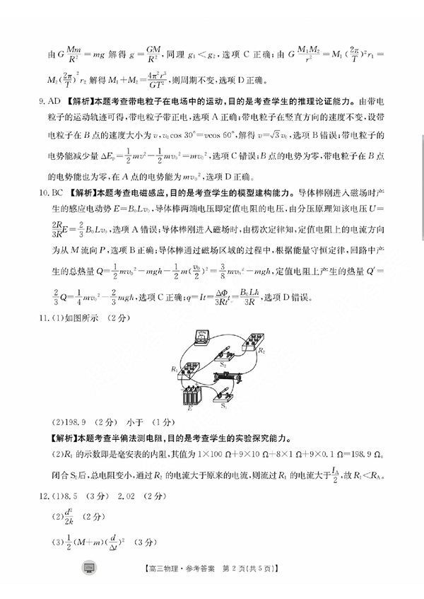 陕西省部分学校2024届高三8月入学考试物理考试参考答案.pdf 第2页