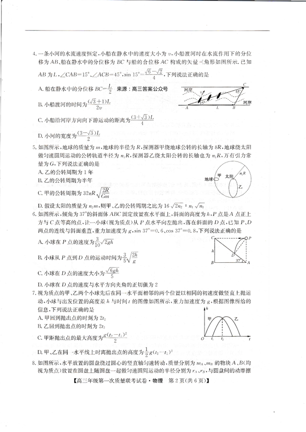 安康市2023届高三年级第一次质量联考试卷物理.pdf 第2页