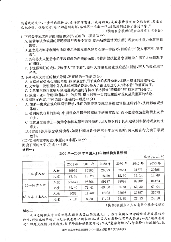 四川省高2023届高考专家联测卷（1）语文试题.pdf 第2页