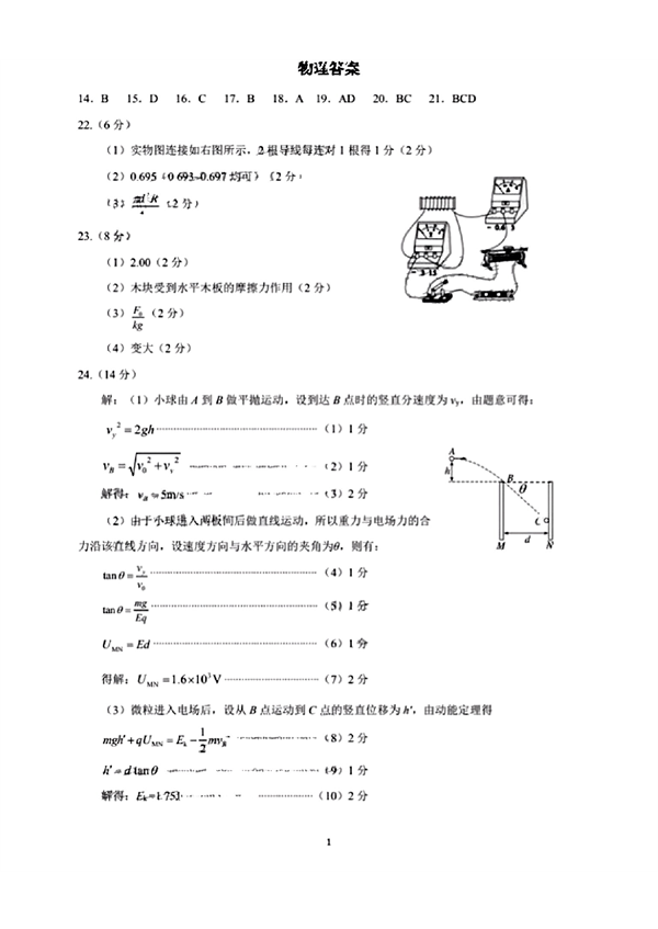 2023年宝鸡市高考模拟检测试题（一）理科综合理综答案.pdf 第1页