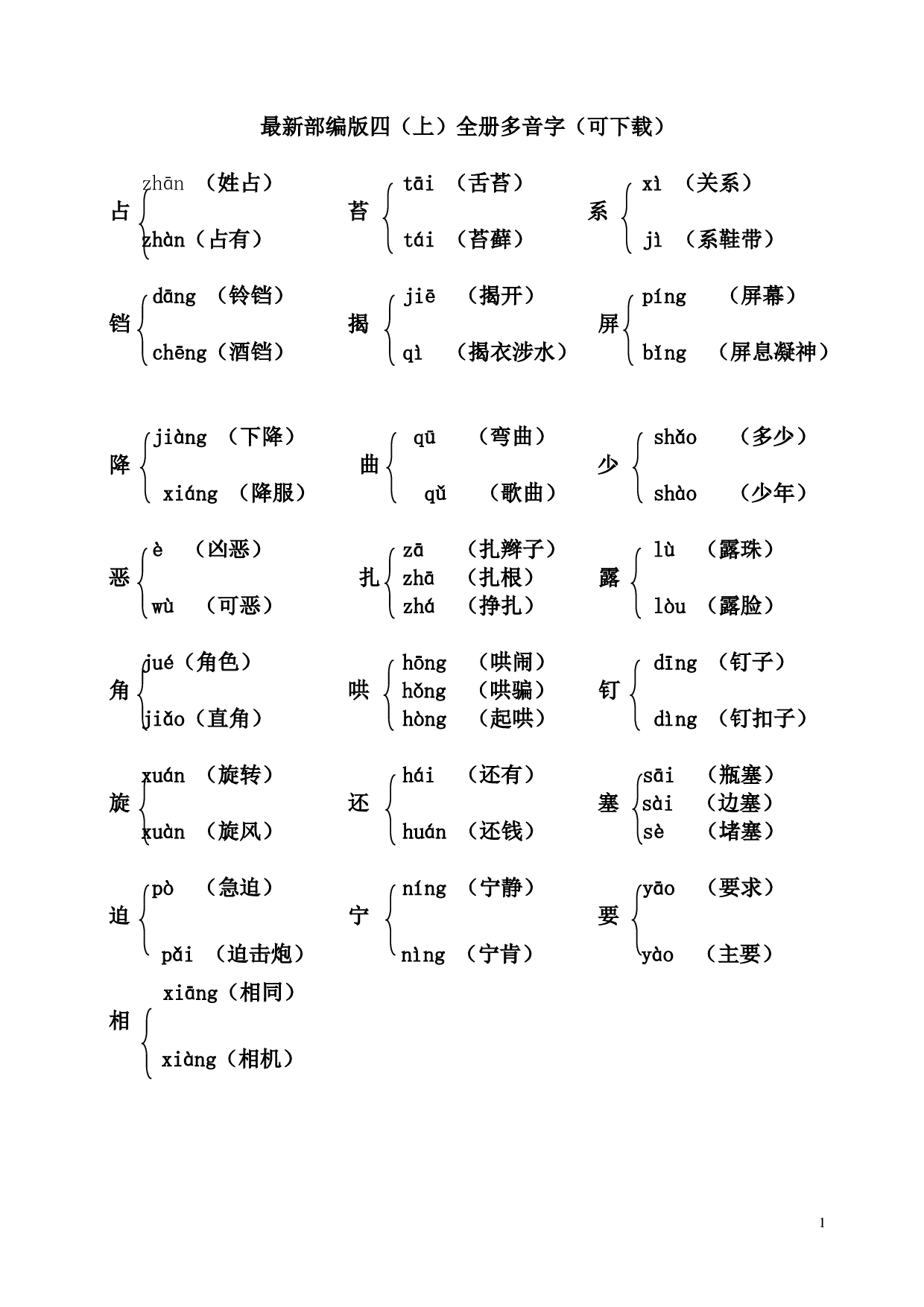 最新部编版四（上）全册多音字.pdf 第1页
