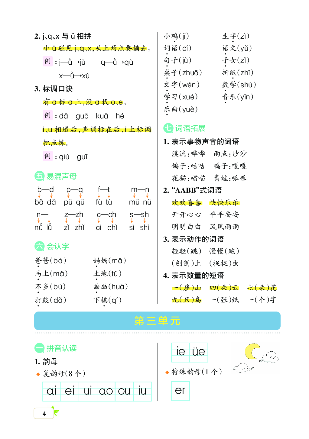 新学期语文1年级（上）核心考点梳理（第二、三、四单元）.pdf 第2页
