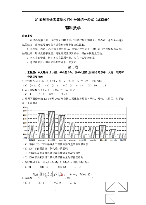 2015年理科数学海南省高考真题含答案.docx 第1页