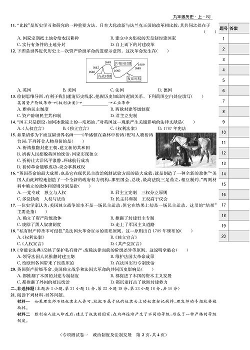 一卷好题九年级上册历史人教版知识点试卷_专项测试卷一  政治制度及法制发展.pdf 第2页