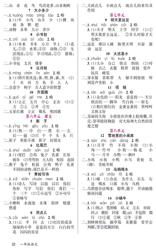 名校1号金牌作业语文一年级上册预习单（参考答案）.pdf 第2页