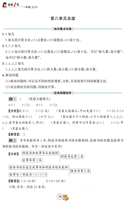 人教版数学一年级上册金牌作业本同步课本_第八单元总结.pdf 第1页