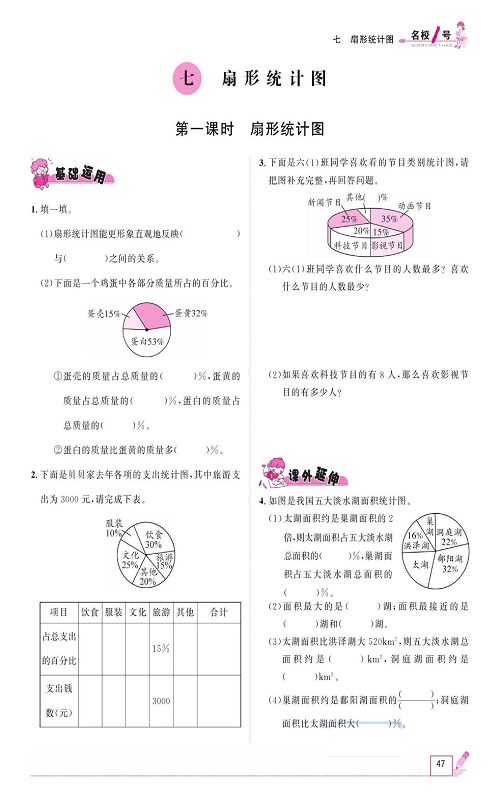 人教版数学六年级上册金牌作业本同步课本《七、扇形统计图  第一课时 扇形统计图》.pdf 第1页
