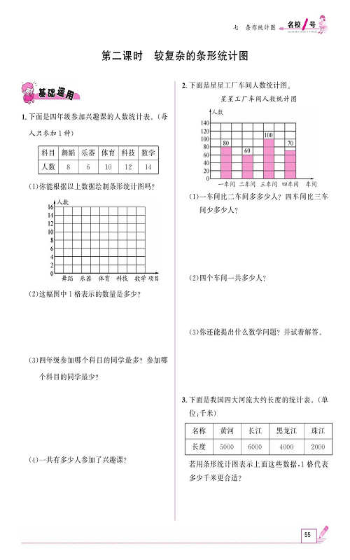 人教版数学四年级上册金牌作业本同步课本《第二课时、较复杂的条形统计图》.pdf 第1页