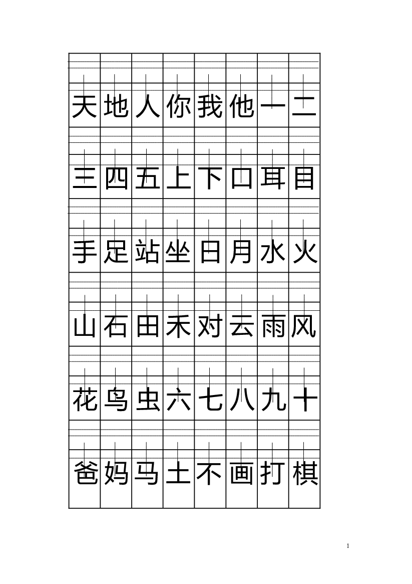 人教版部编版语文--1上--注音版田字格生字表打印.doc 第1页