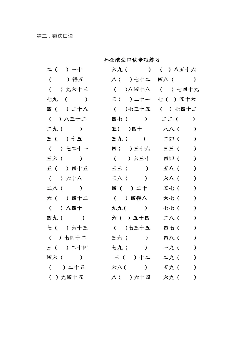 人教版二年级上册数学基础知识训练 第二，乘法口诀.pdf 第1页