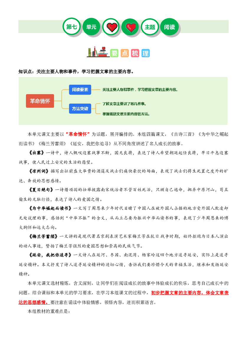 第七单元&ldquo;革命情怀&rdquo;（主题阅读）-2023-2024学年四年级语文上册阅读理解（统编版）.docx 第1页