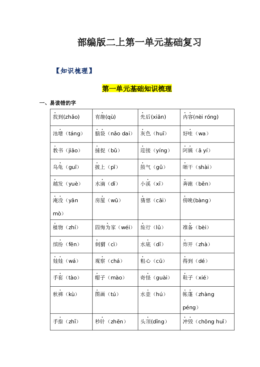 第一单元-2023-2024学年二年级语文上册单元hz102（统编版）.docx 第1页