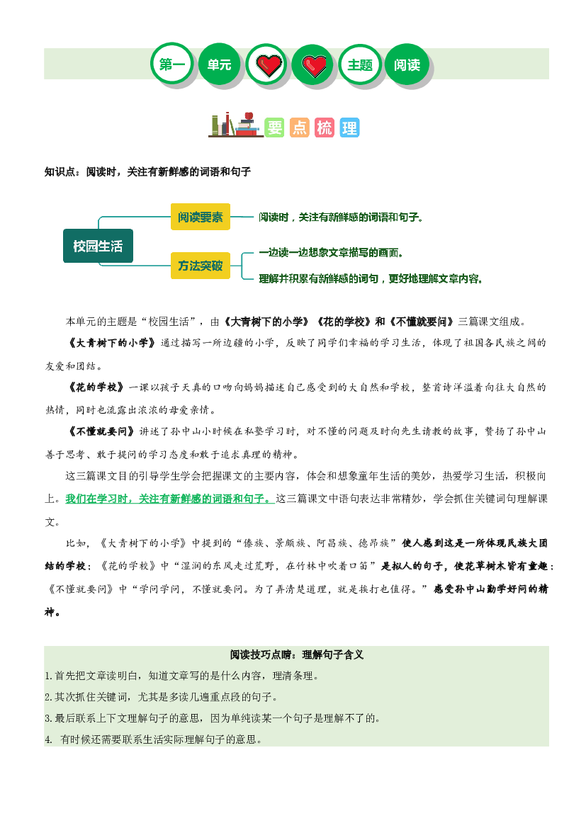 第一单元&ldquo;校园生活&rdquo;（主题阅读）-2023-2024学年三年级语文上册阅读理解（统编版）.docx 第1页