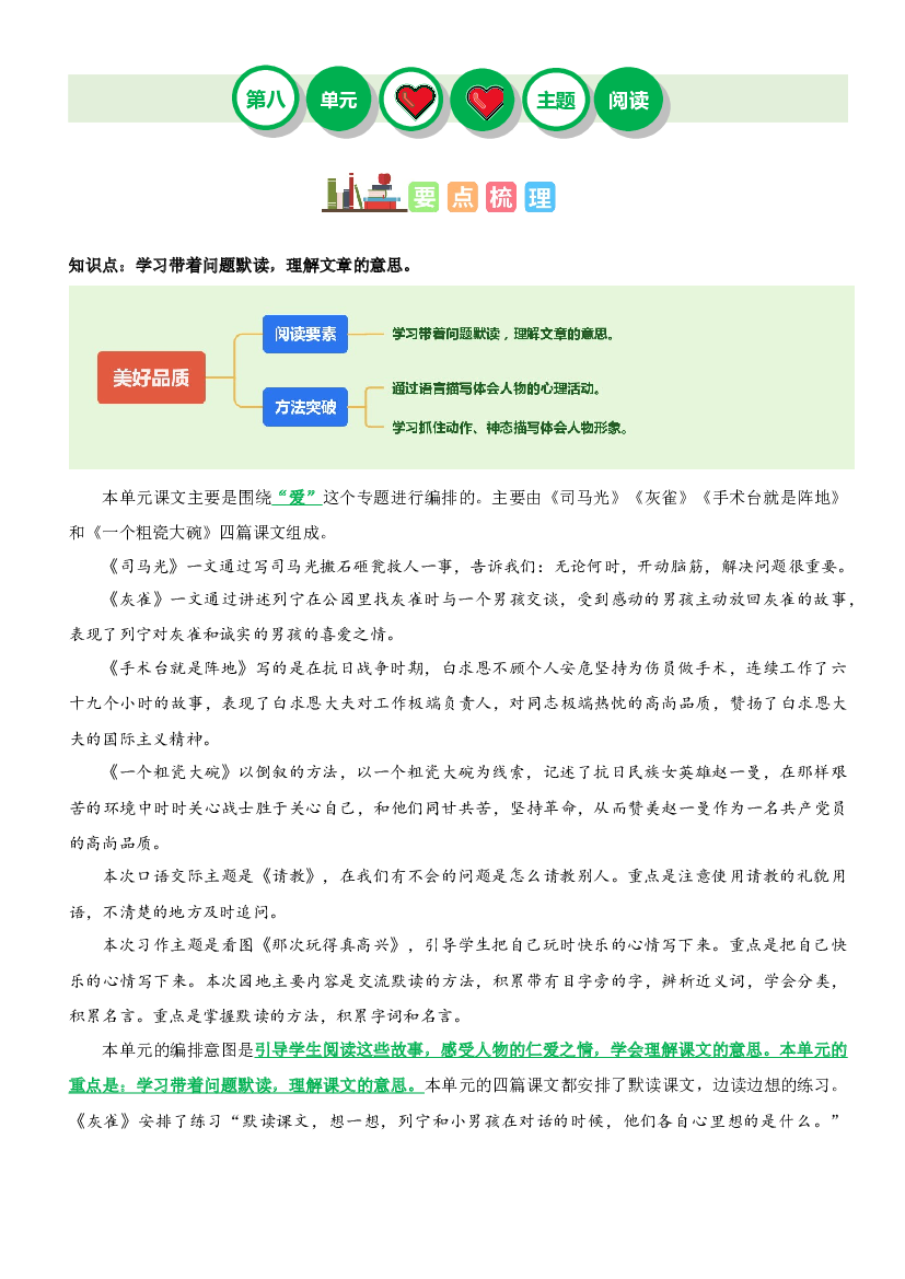 第八单元&ldquo;美好品质&rdquo;（主题阅读）-2023-2024学年三年级语文上册阅读理解（统编版）.docx 第1页
