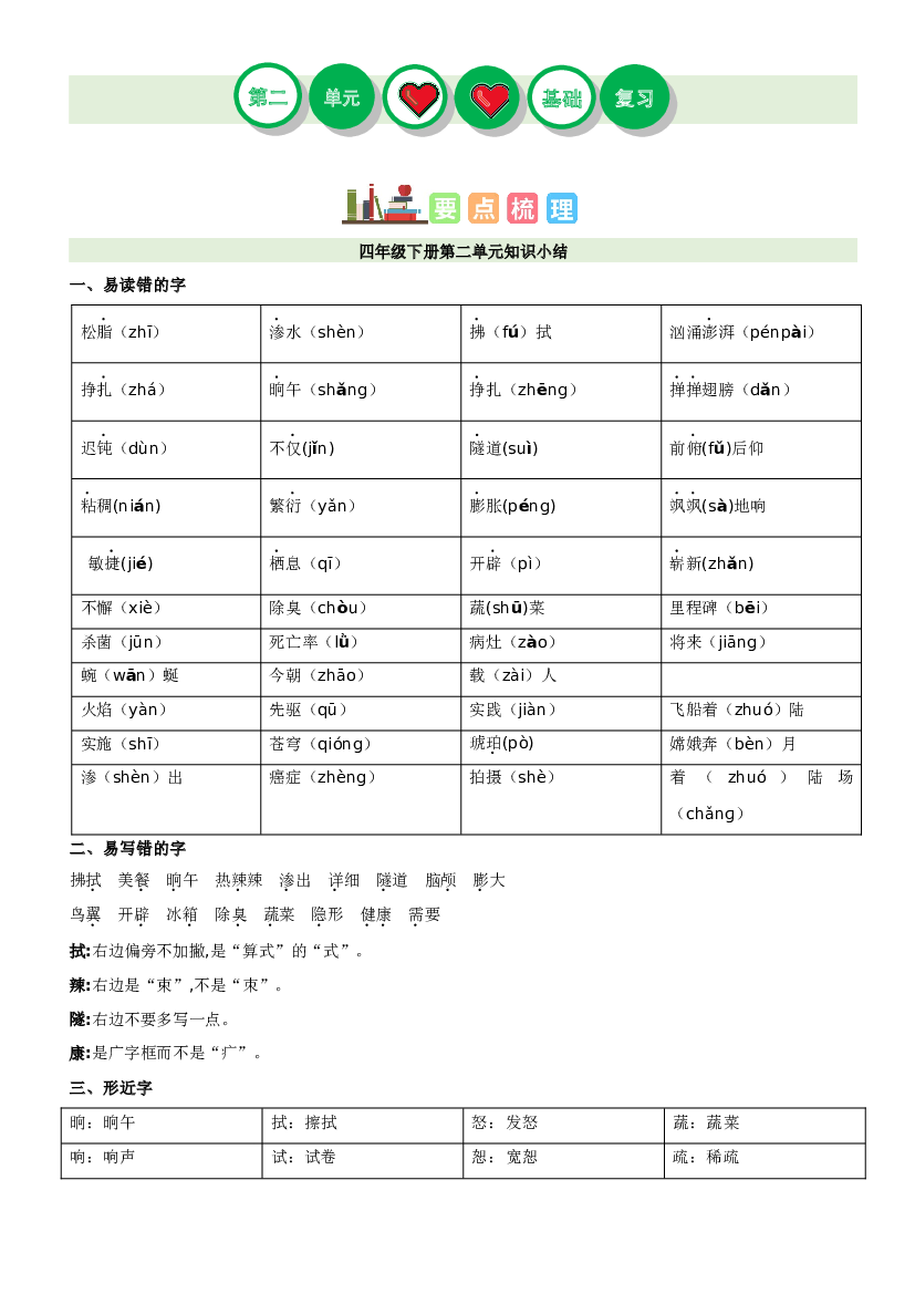 第二单元（讲义+检测）-2022-2023学年四年级语文下册单元复习讲义（部编版）.docx 第1页