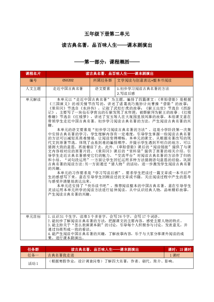 第二单元（教学设计+单元学历案+课程学历案）-2022-2023学年五年级语文下册.docx 第1页