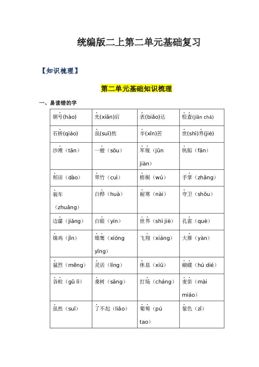 第二单元-2023-2024学年二年级语文上册单元hz102（统编版）.docx 第1页