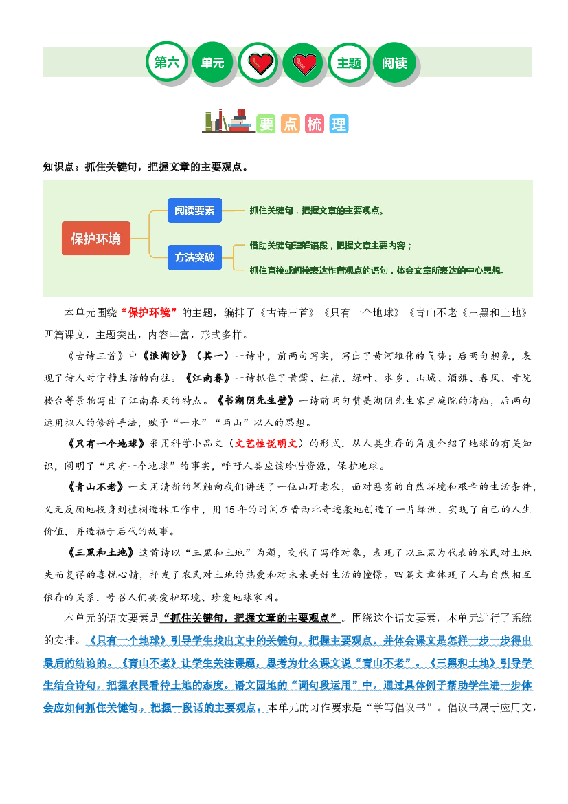 第六单元&ldquo;保护环境&rdquo;（主题阅读）-2023-2024学年六年级语文上册阅读理解（统编版）.docx 第1页