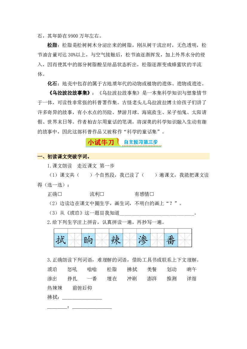 第5课 琥珀-2023-2024学年四年级语文下册寒假自学课 统编版.docx 第2页