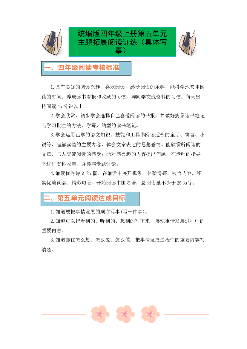 第五单元（单元主题 同步阅读 拓展训练）-2023-2024学年语文四年级上册 （统编版）.docx 第1页