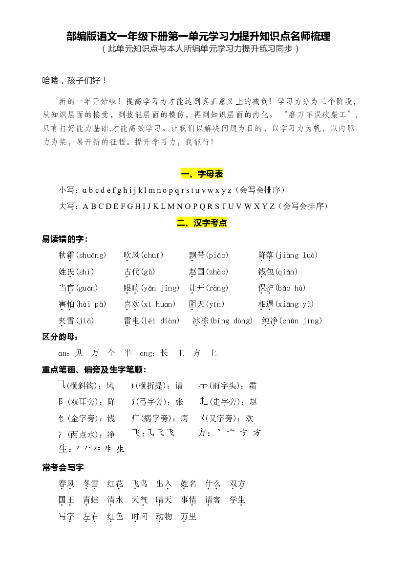 部编版语文一年级下册第一单元学习力提升知识点名师梳理.doc 第1页
