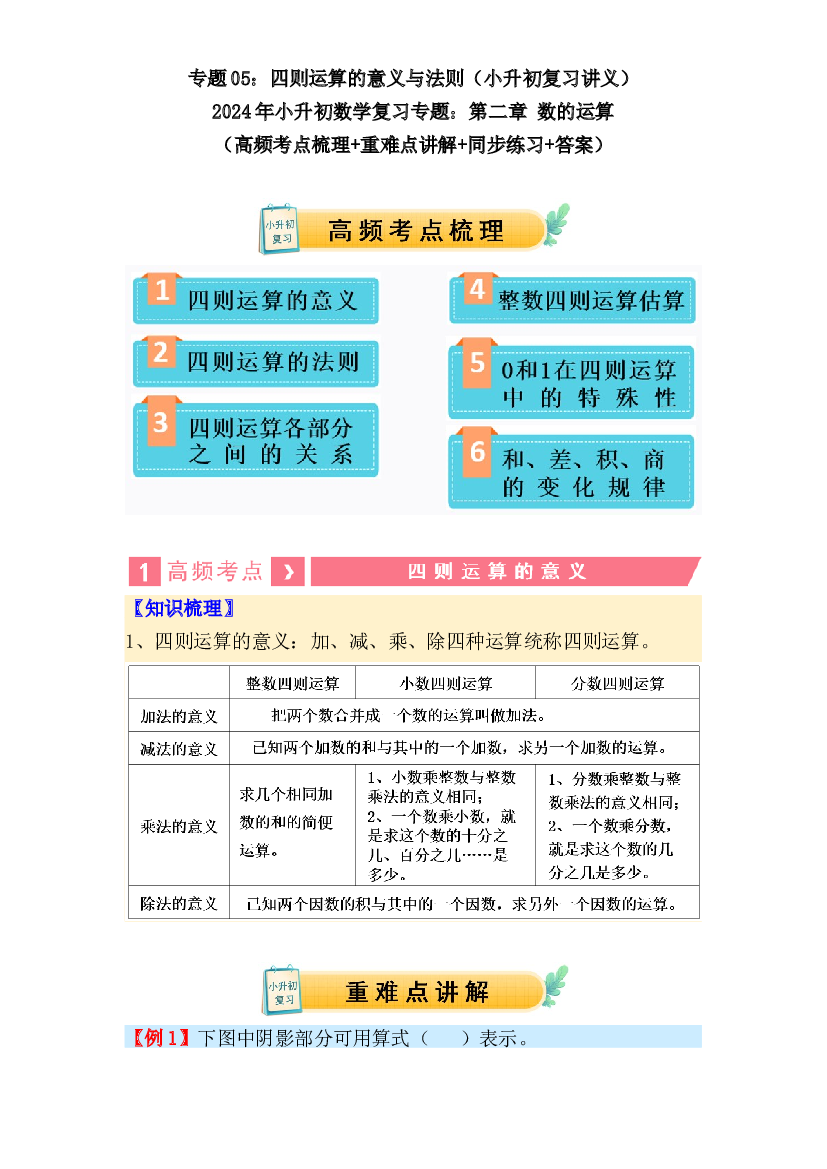 05：四则运算的意义与法则（讲义）-2024年小升初数学复习讲练测（通用版）.docx 第1页