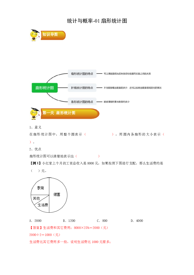 3 统计与概率-01扇形统计图-六年级数学上册寒假专项提升（学生版）（人教版）.docx 第1页