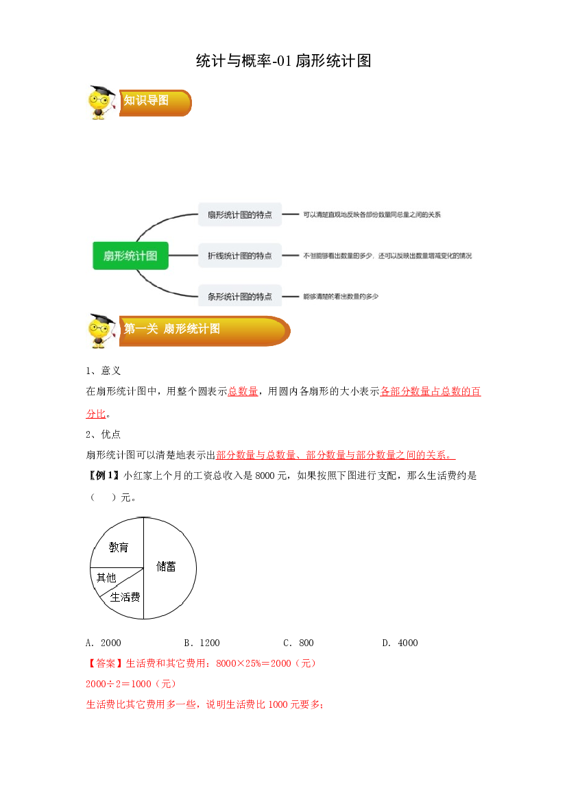 3 统计与概率-01扇形统计图-六年级数学上册寒假专项提升（教师版）（人教版）.docx 第1页