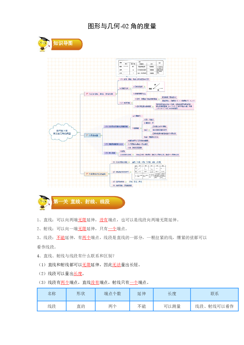 2 图形与几何-02角的度量-四年级数学上册寒假专项提升（教师版）（人教版）.docx 第1页