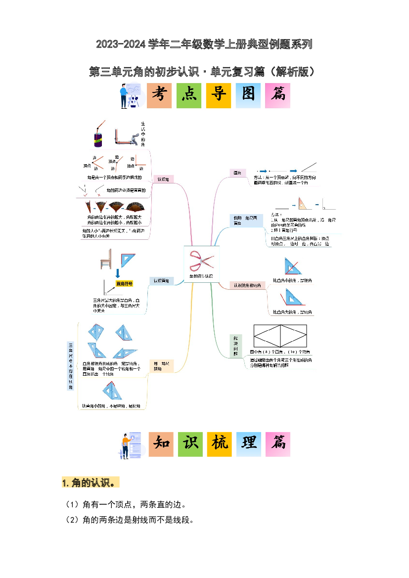 第三单元角的初步认识&middot;单元复习篇-2023-2024学年二年级数学上册典型例题系列(含参考答案)人教版.docx 第1页