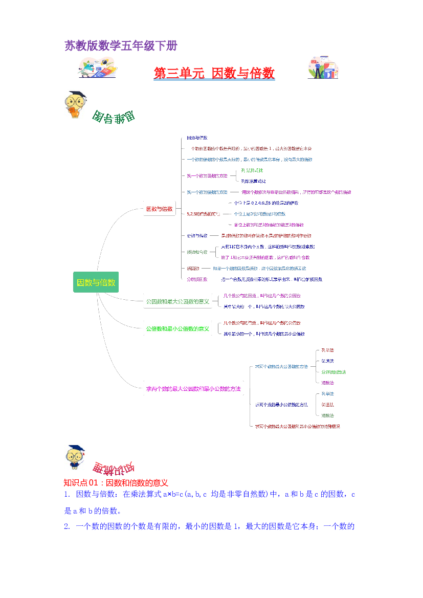 第三单元  因数与倍数（教师版）-2022-2023学年五年级数学下册单元复习讲义（苏教版）.docx 第1页