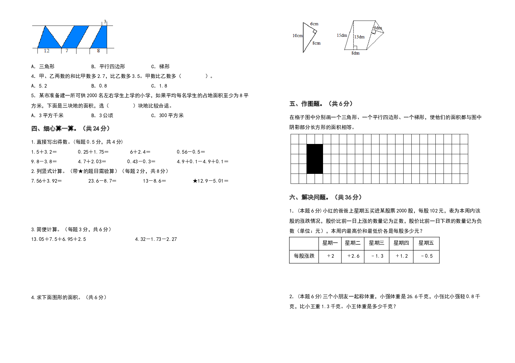 2022-2023学年五年级数学上册期中检测卷（卷一）（含答案）苏教版.docx 第2页