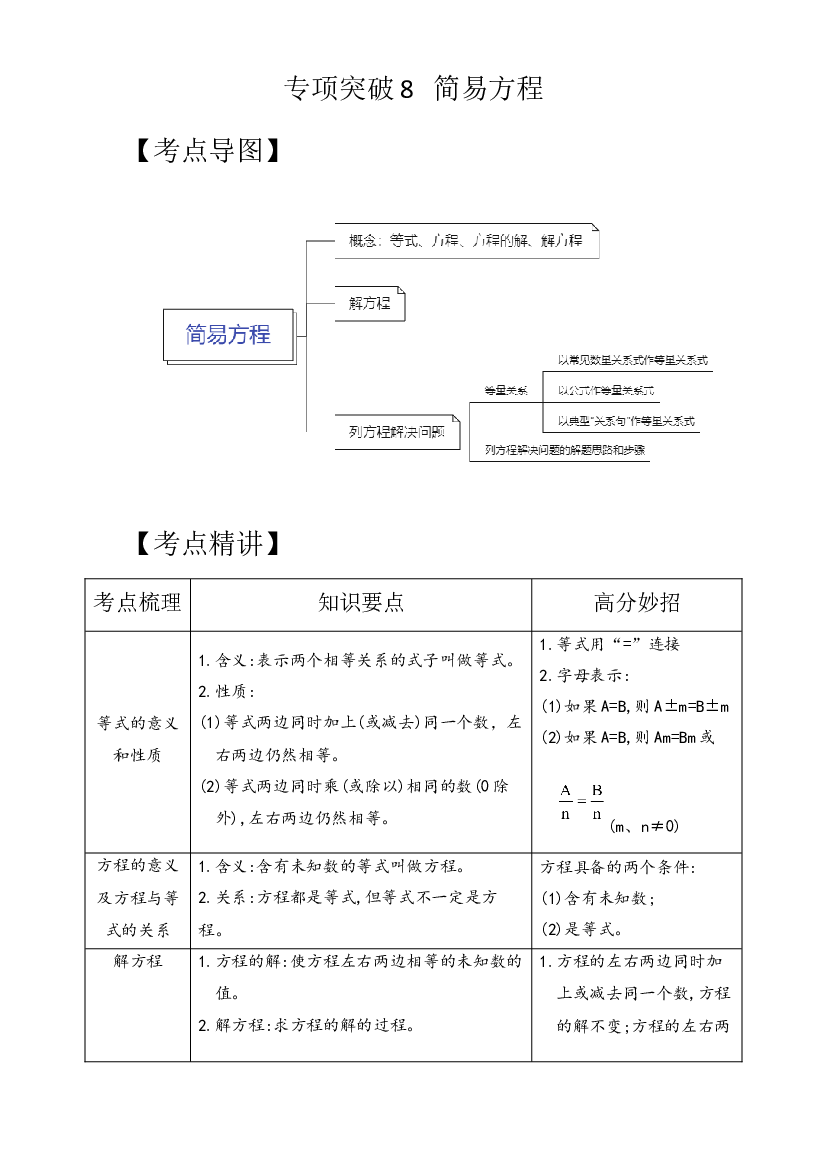 专项突破8-简易方程（讲义）六年级下册小升初数学高频考点专项培优卷（通用版）.docx 第1页