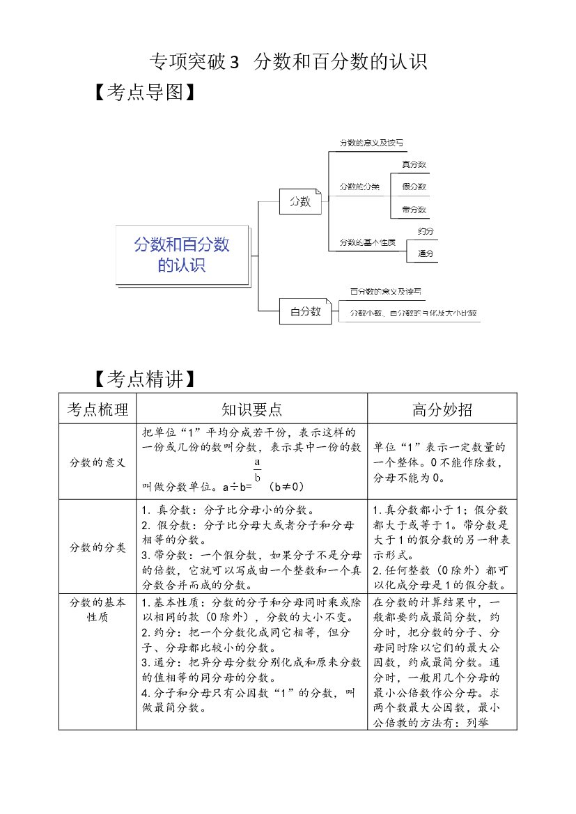 专项突破3-分数和百分数的认识（讲义）六年级下册小升初数学高频考点专项培优卷（通用版）.docx 第1页