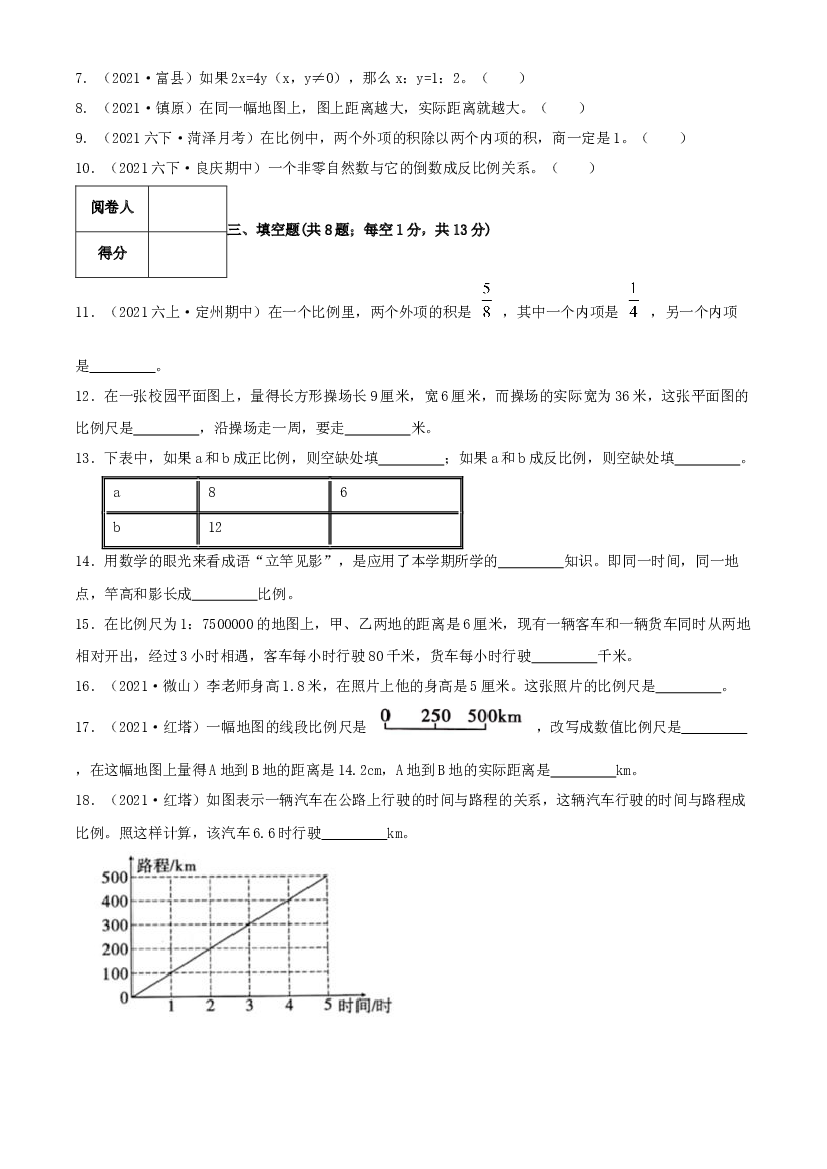 第四单元《比例》（中等）&mdash;2021-2022学年&middot;数学六年级下册单元冲关检测卷（原卷）人教版.docx 第2页