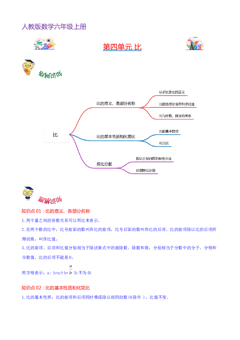 第四单元 比（学生版）-（复习讲义）2023-2024学年六年级上册数学单元hz102（人教版）.docx 第1页