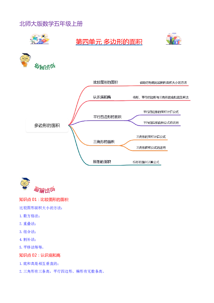 第四单元  多边形的面积（学生版）-（复习讲义）2023-2024学年五年级上册数学单元hz102（北师大版）.docx 第1页
