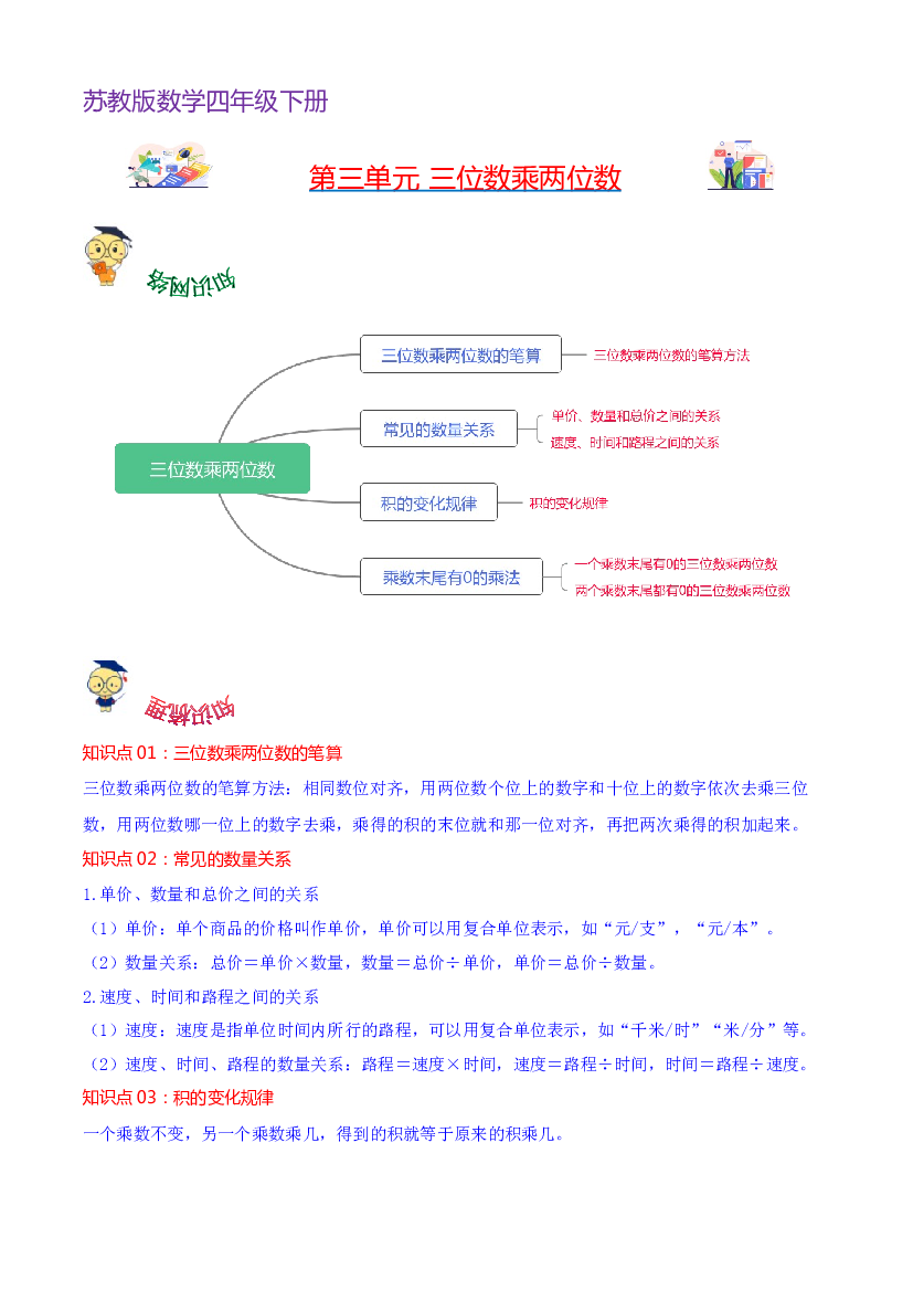 第三单元  三位数乘两位数-2023-2024学年四年级下册数学单元hz102（苏教版）.docx 第1页