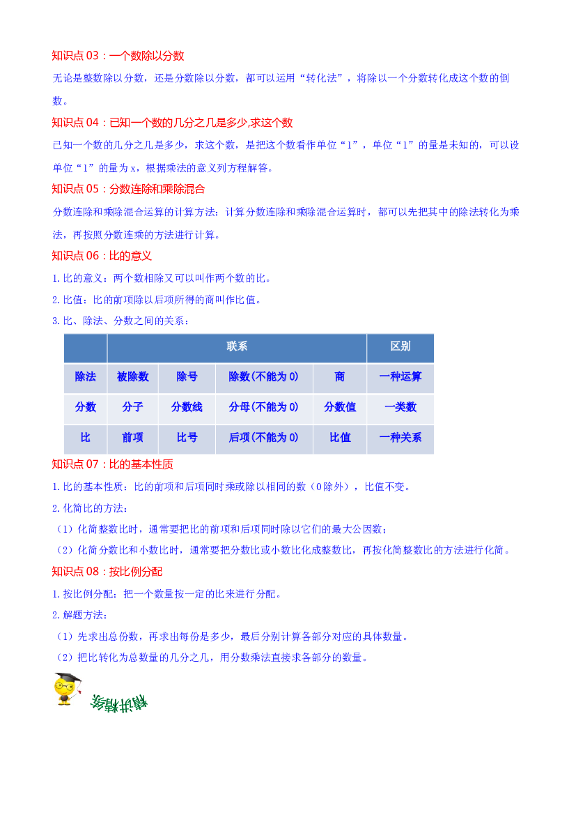 第三单元  分数除法（教师版）-【复习讲义】2023-2024学年六年级上册数学单元热点难点讲义（苏教版）.docx 第2页
