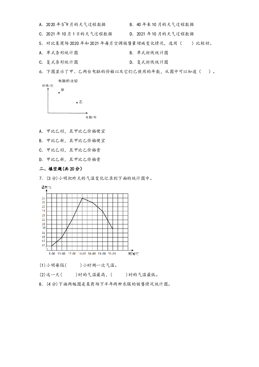 第七单元 折线统计图（A卷 知识通关练）-2022-2023年五年级下册数学单元AB卷（人教版）.docx 第2页