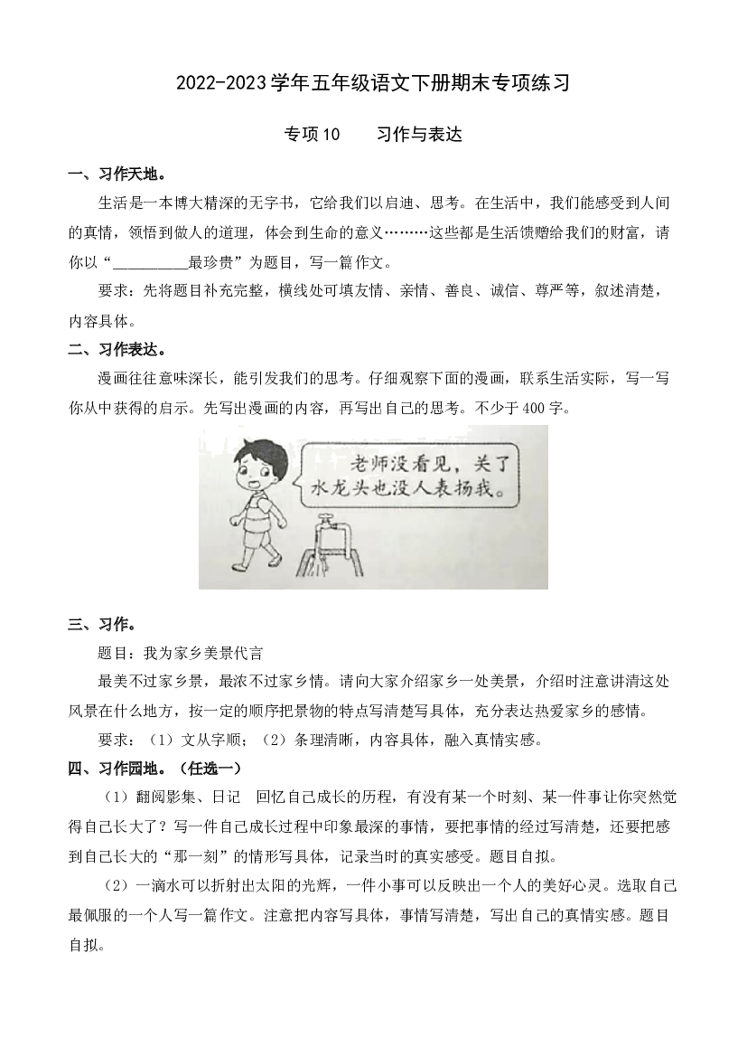 专项10 习作与表达- 2022-2023学年五年级语文下册期末专项练习.docx 第1页