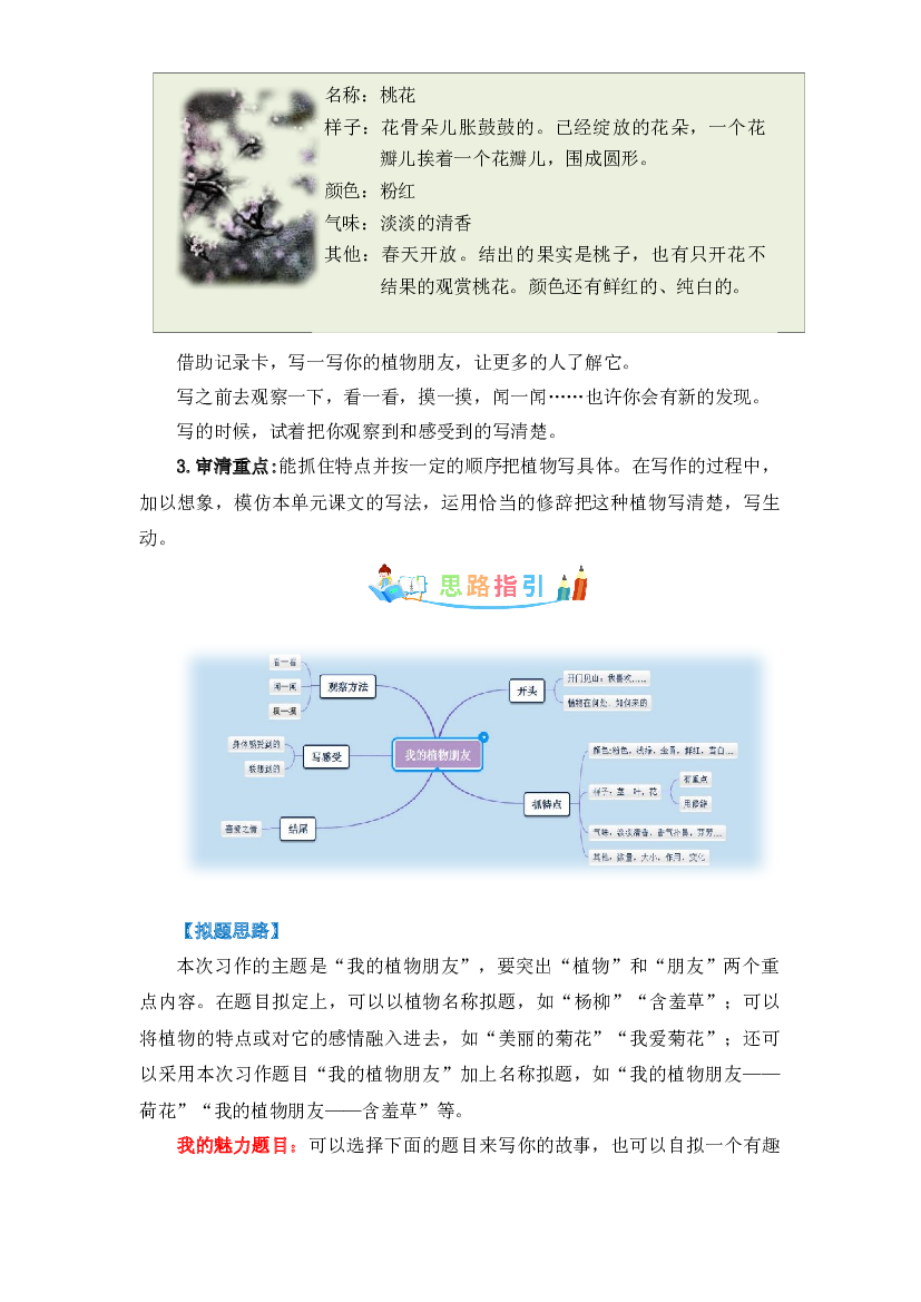 第一单元作文：我的植物朋友-写作指导+范文赏析+病文升格（教案）-2022-2023学年三年级语文下册单元作文素材积累（部编版）.docx 第2页