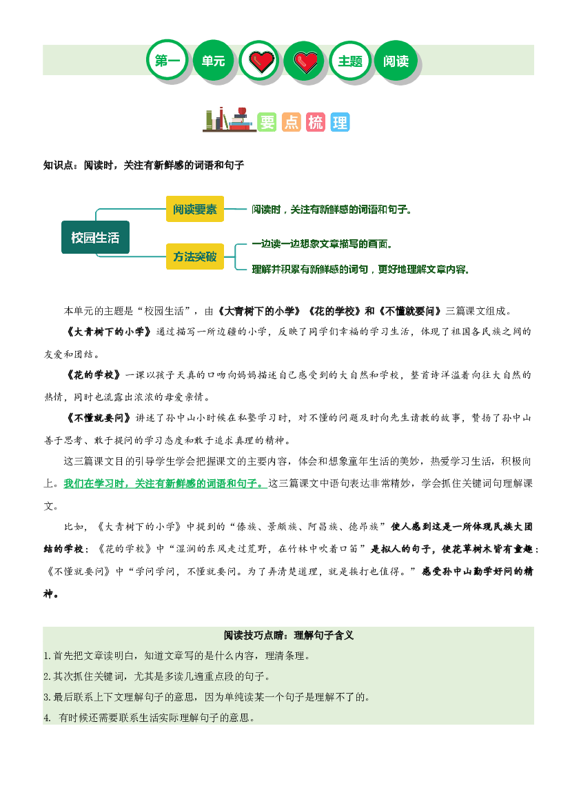 第一单元&ldquo;校园生活&rdquo;（主题阅读）-2023-2024学年三年级语文上册阅读理解（统编版）.docx 第1页