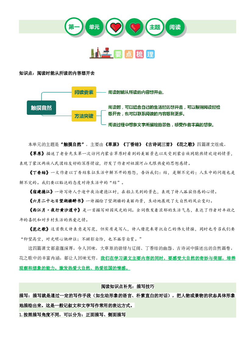 第一单元&ldquo;触摸自然&rdquo;（主题阅读）-2023-2024学年六年级语文上册阅读理解（统编版）.docx 第1页